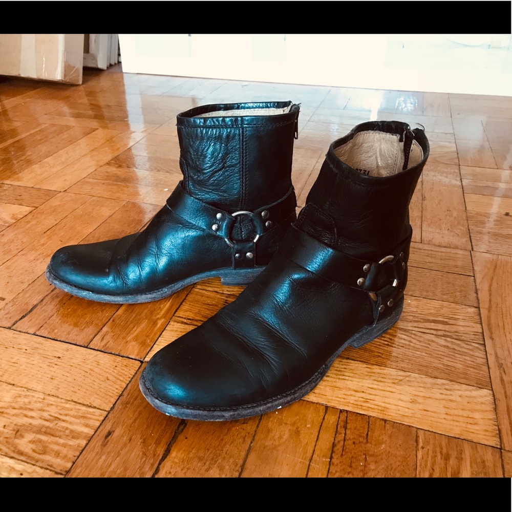 Frye Phillip Harness Boots Black 8.5